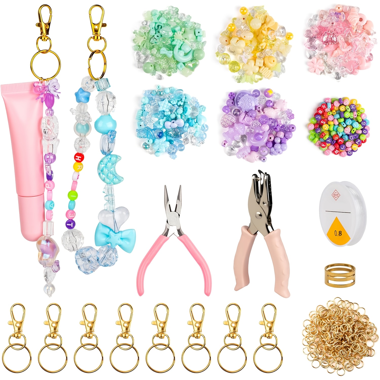 Image of Diy422 Lip Gloss Keychain Making Kit, Diy Lipstick Keychain Set, 10 Clips, Punch, Jump Ring, Elastic Rope For Diy Handicraft Keychain Making
