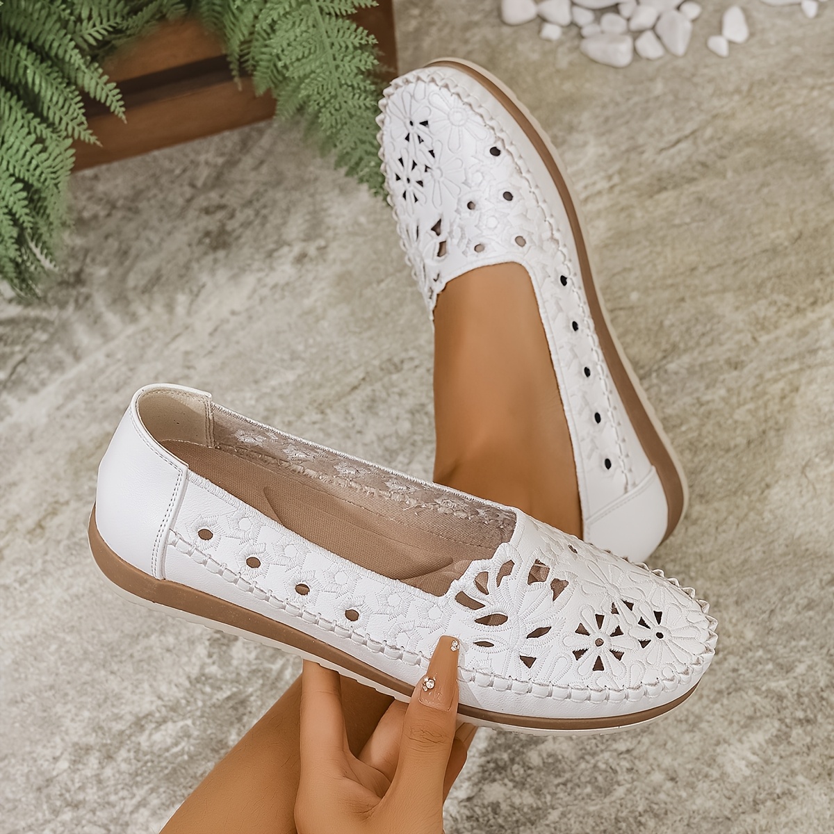large size   solid   comfortable hollow lightweight breathable embroidery pattern two   sole womens flat shoes women shoes