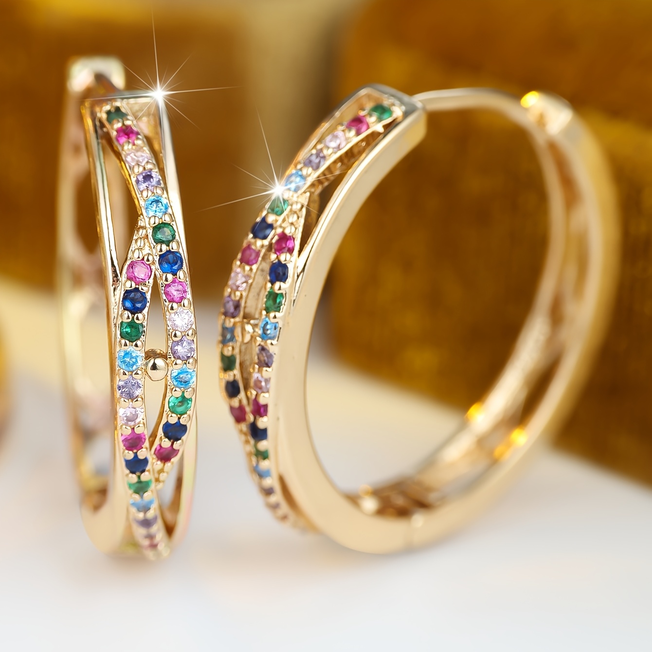 TEMU Pair Exquisite Elegant Cross-style Women's Hoop Earrings Festive Gift Fashion Individual Trend Elegant Daily Outing Matching Inlaid Synthetic