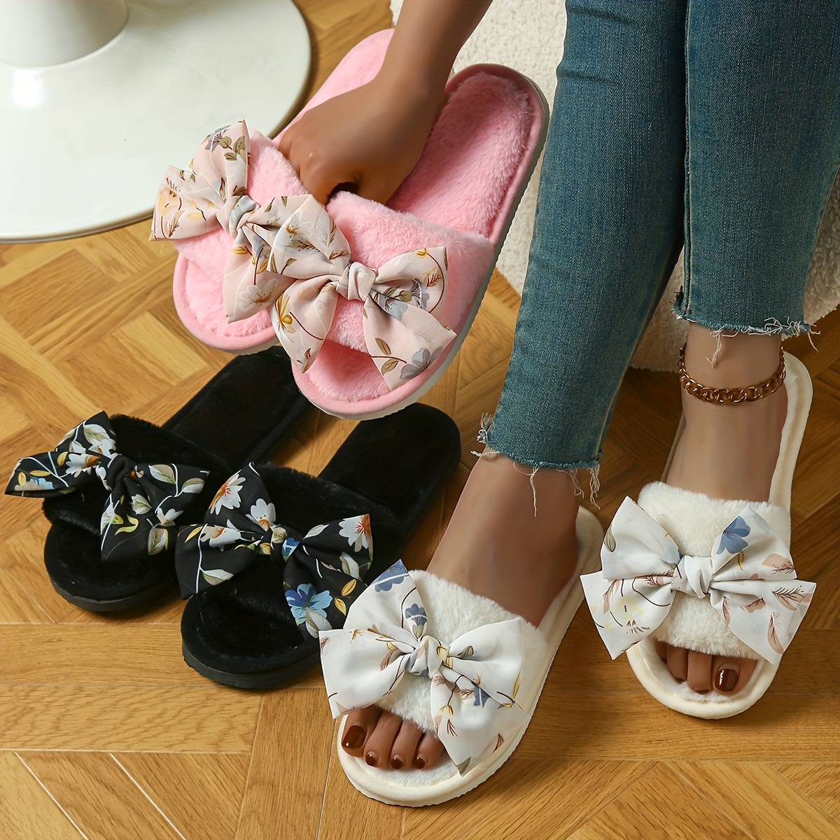 zapatillas felpa flor estilosas mujeres perfectas uso Temu Spain