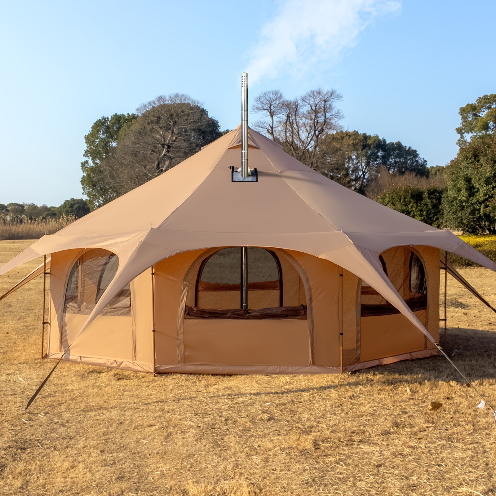 16 4   bell tent with a height of 9 2 feet   with a stove jack   family glamping and camping