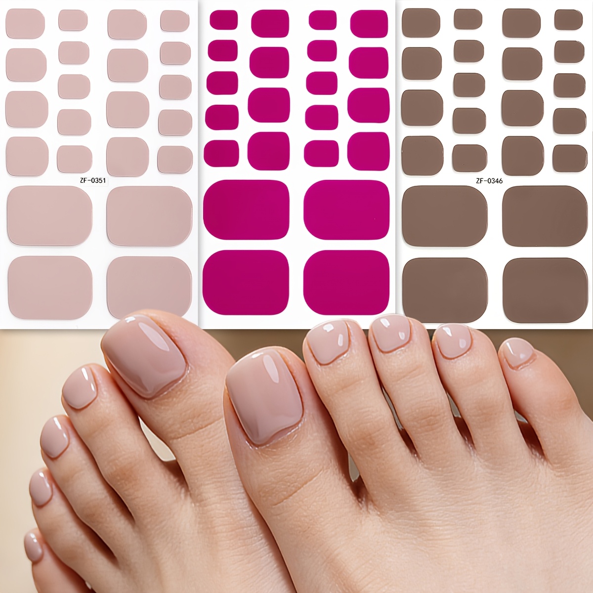 Image of 3 Sheets Toe Nail Wraps, Brown And Light Pink And Nude Pink , Long-lasting Self-adhesive, Easy To Apply And, Ideal For Home Toe Care And Travel, Nail Additions For Women And