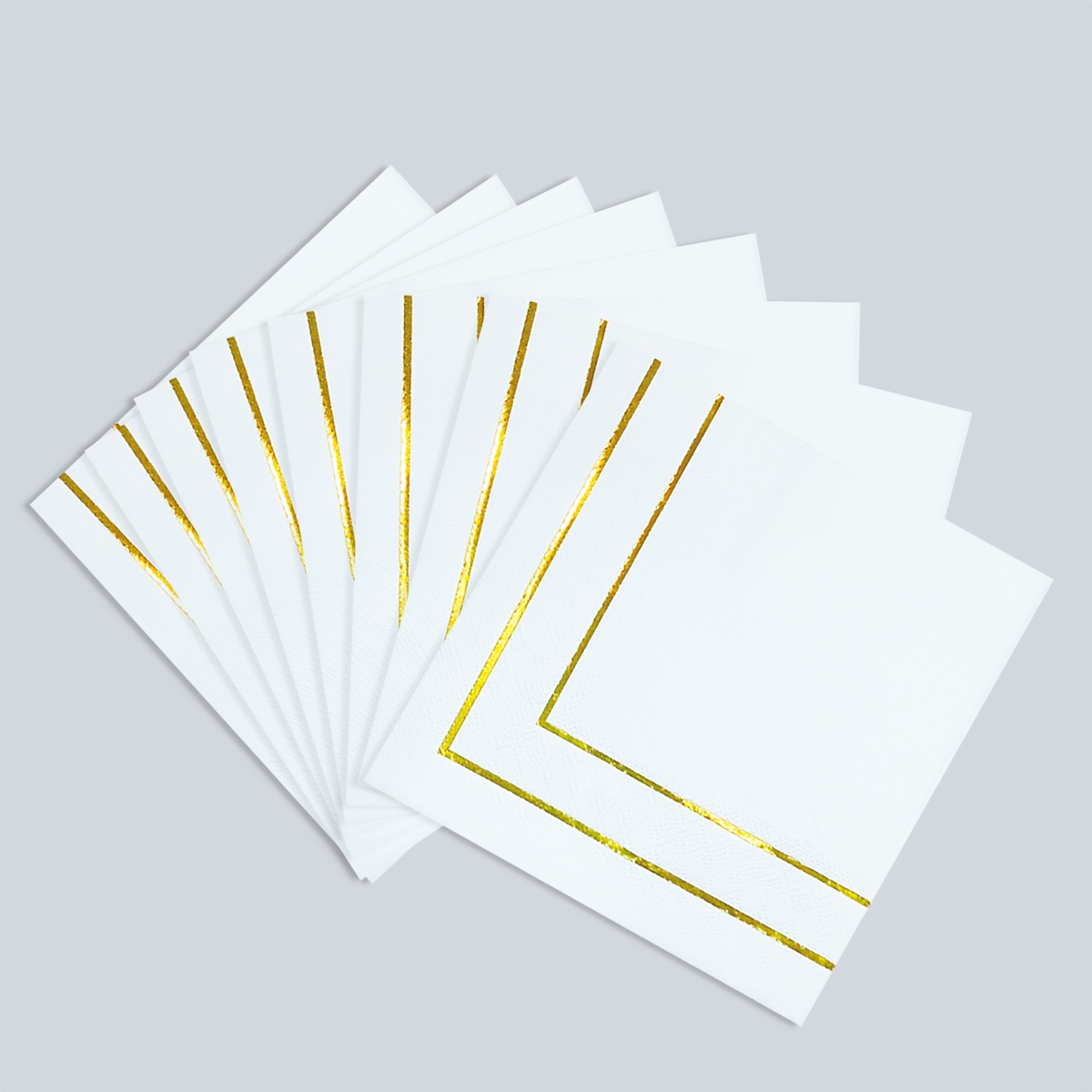 E-shop 20er-Set Servietten mit zwei Streifen in Weiß mit Goldfolie/Roségoldfolie, Geburtstagsfeier-Dekorationszubehör, Papierdeko