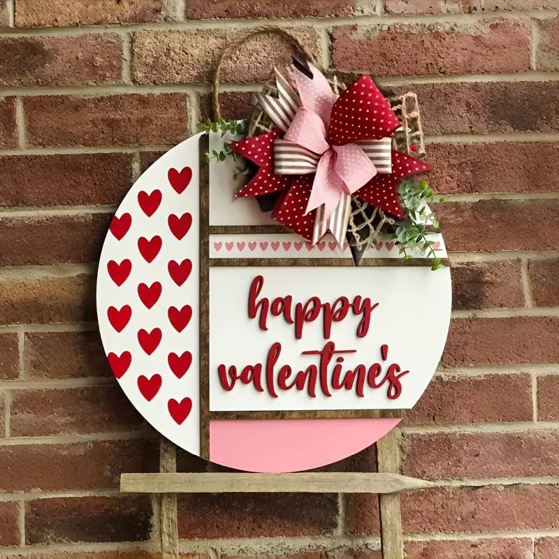 

Valentine's Day Wooden Door Hanger Wreath, Outdoor Wall Decor For , No Container Included