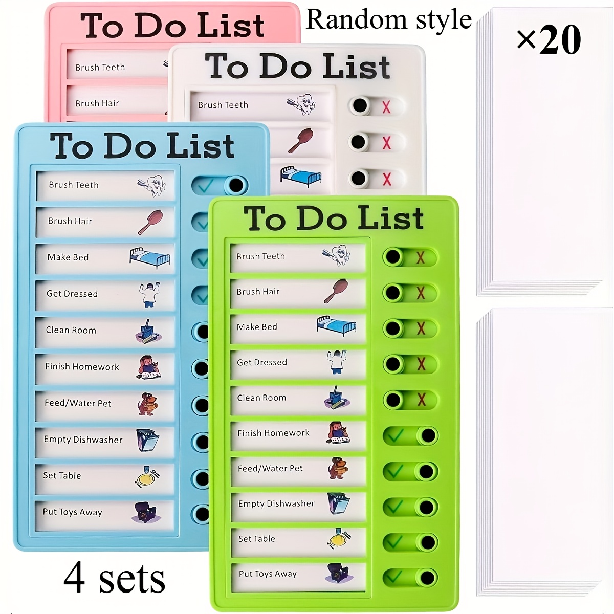 Image of 4pcs Random Style Sliding Routine Charts With Blank Cardstocks, Chore Chart, Reusable To Do List, Plastic Checklist Board For Check Items