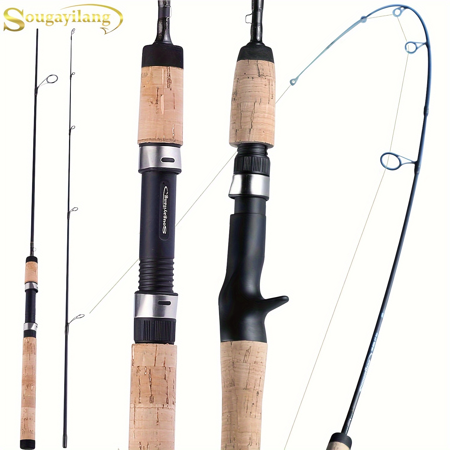 

Sougayilang Baitcasting Spinning Fishing Rod 1.8m 2 Sections Carbon Fiber Abs Reel Seat Cork Wood Handle Fishing Rod Pesca