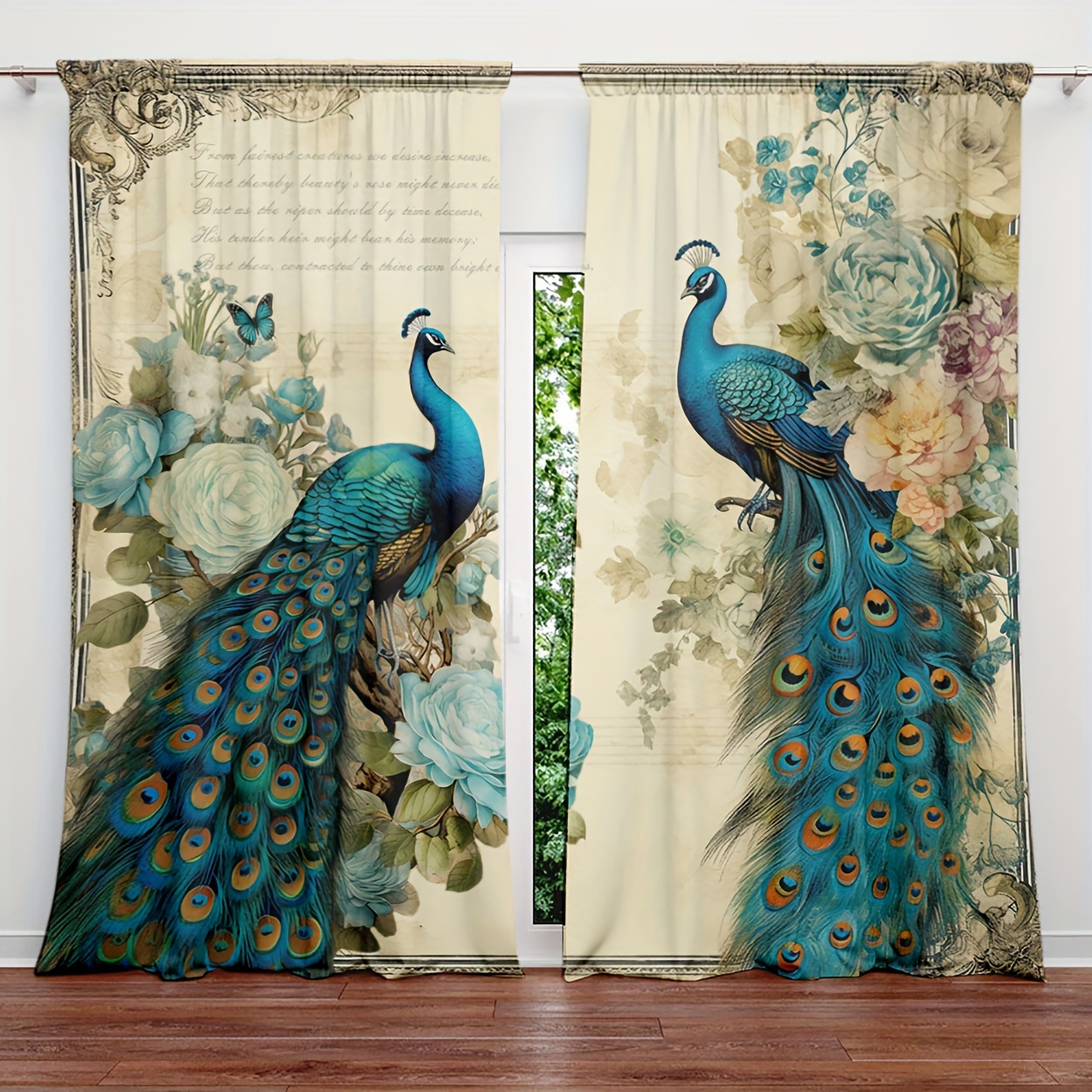 

2pcs Style Printed Curtains Home Decoration Rod Pocket Window Treatment For Bedroom, Office, Kitchen, Living Room And Study, Suitable For Driving Rod