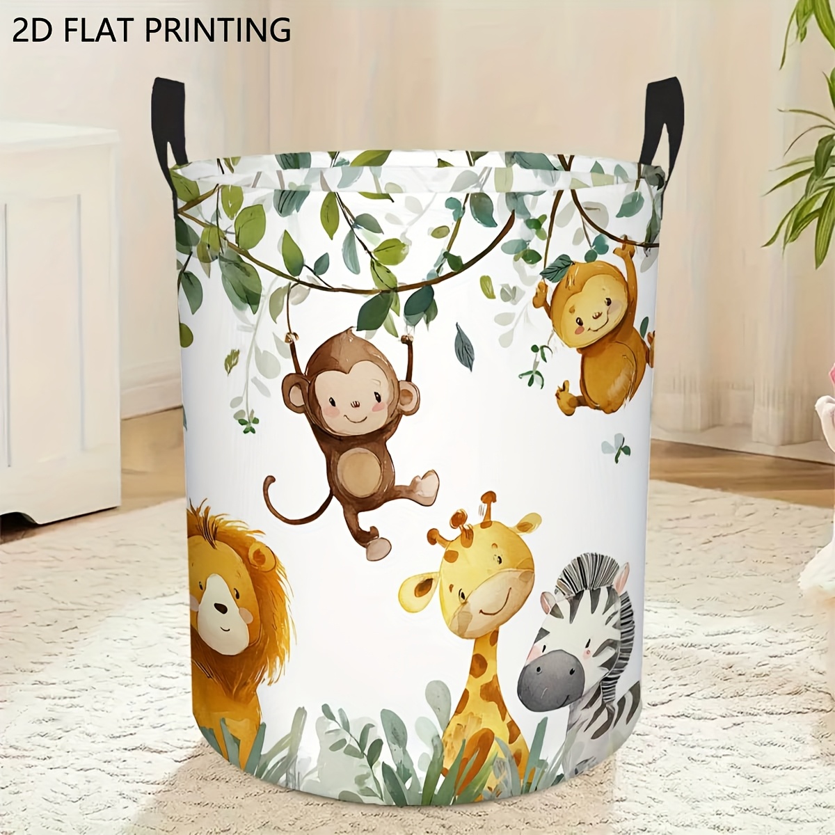 TEMU 1pc, Dirty Clothes Hamper Animal Illustration Theme Laundry Basket, Foldable Multifunctional Polyester Fabric Storage Box - Large Capacity