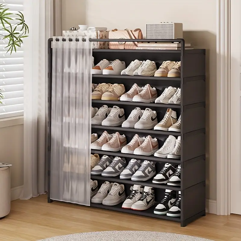 1 set dustproof foldable shoe display rack with non slip base easy to clean multi layer storage shelf for shoes and accessories Product details 0