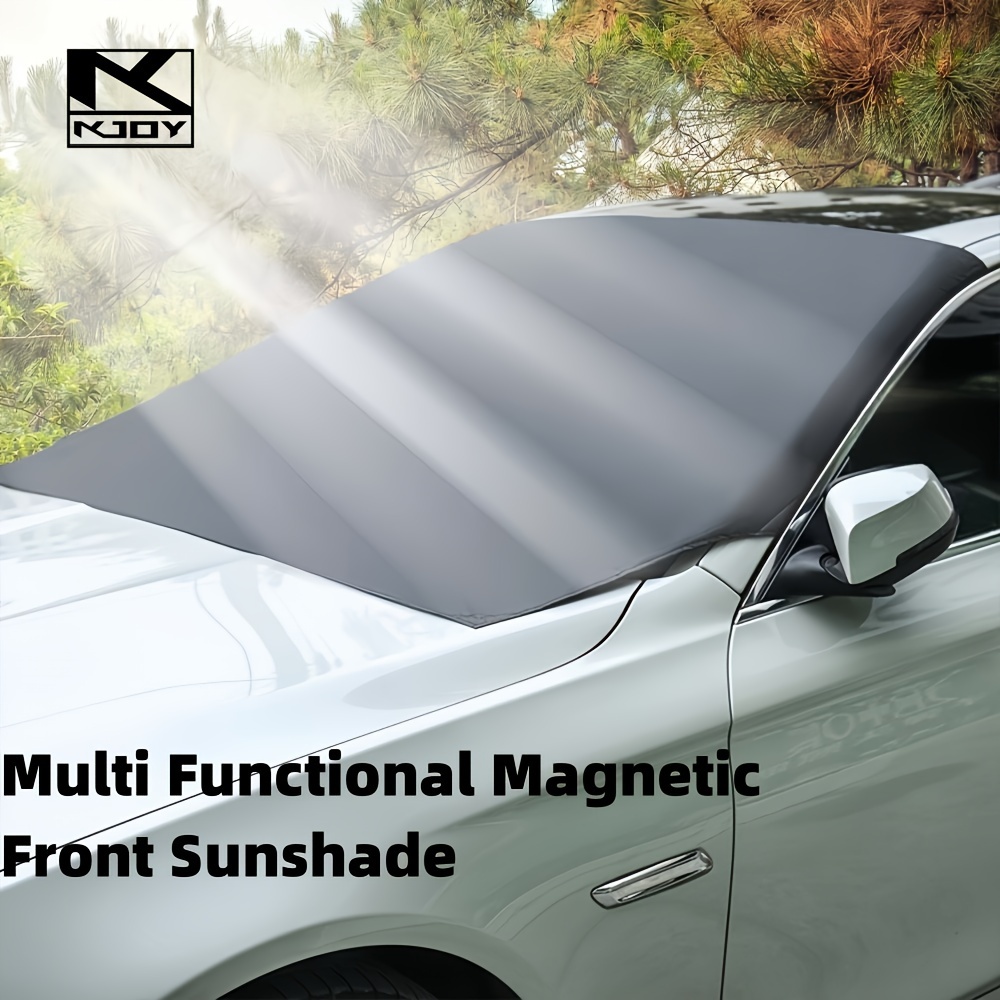 

Kjoy Magnetic Front Windshield Sun Shade With Storage Bag - Uv Protection, Dustproof, Snow-resistant For All Seasons