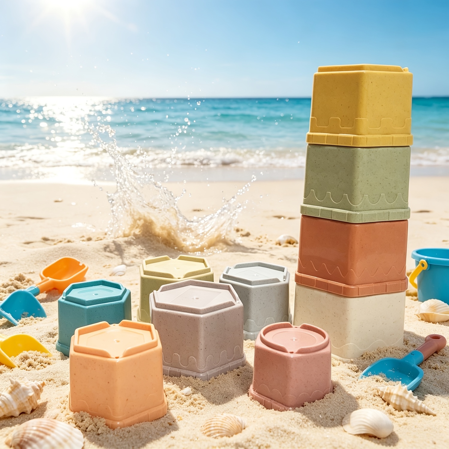 10pcs Hexagonal Stacking Cup Toys in Random Colors