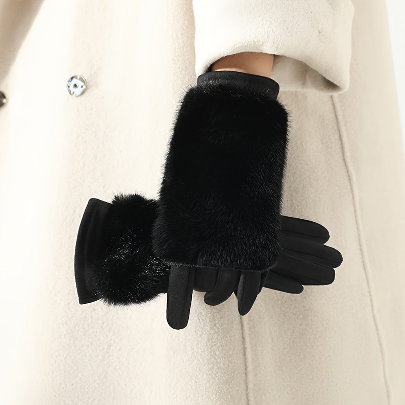 TEMU Dames winterhandschoenen met pluche voering voor touchscreen, 1 paar, winddicht, koudebestendig en dubbel gebruik met pluche hoes