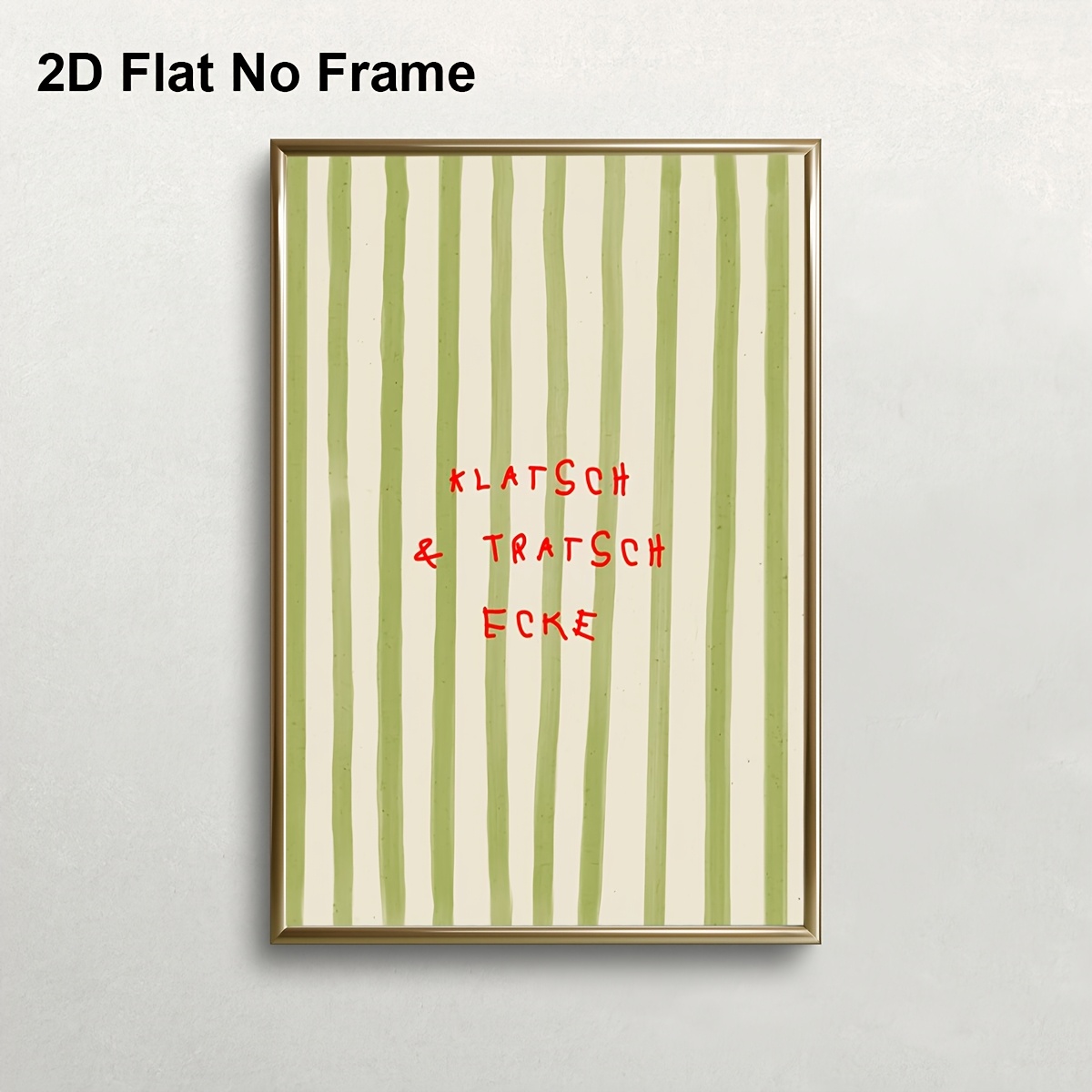 TEMU 2d Flat, 2d Flat, 1pc 2d Flat Frameless Canvas Poster | & Tratsch Ecke On Green Striped Background | Ideal For Bedroom, Living Room, Kitchen,