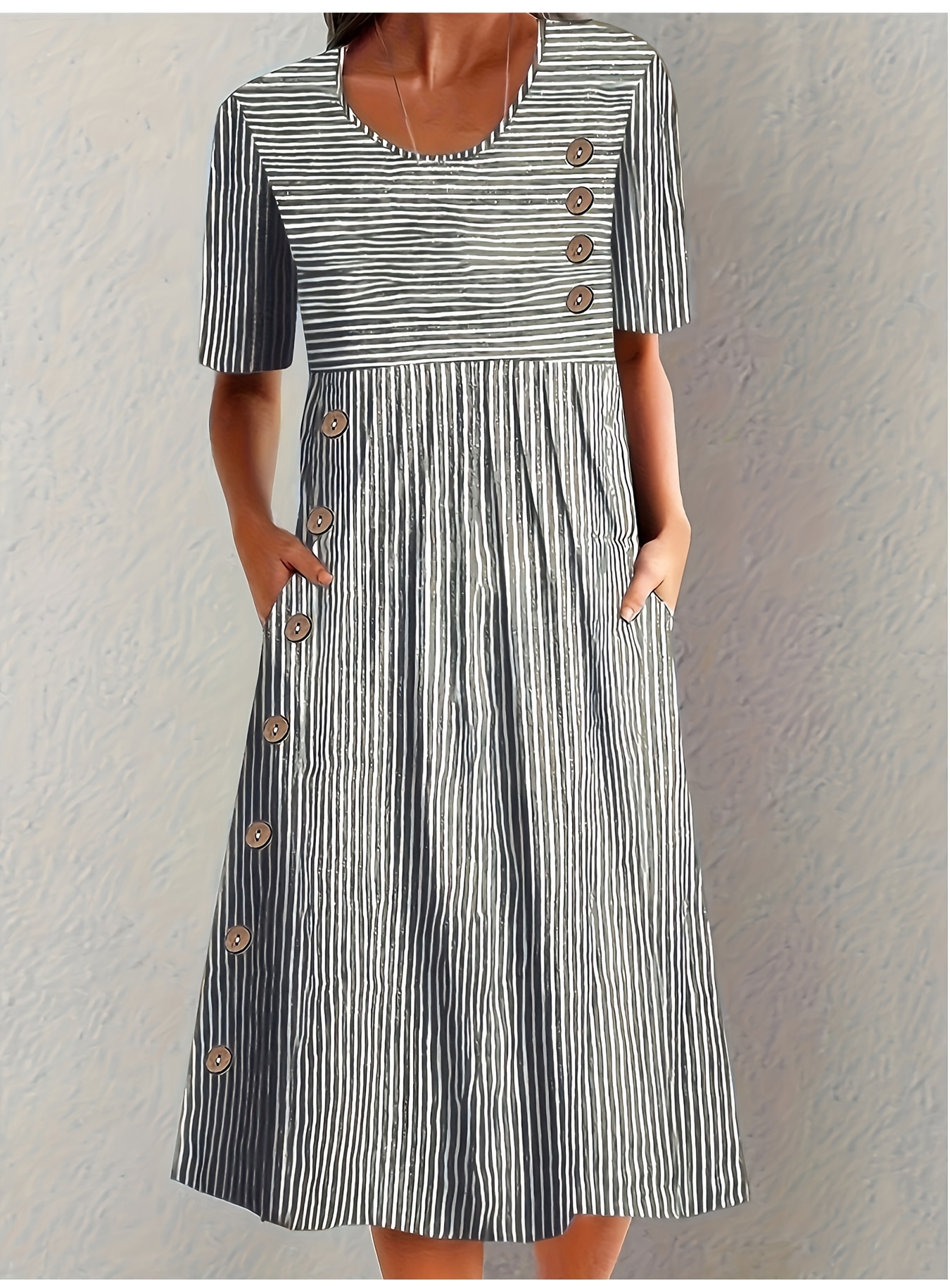 ZESICA Damen-Minikleid | Gestreift, Plissiert, A-Linie | Für Freizeit & Büro
