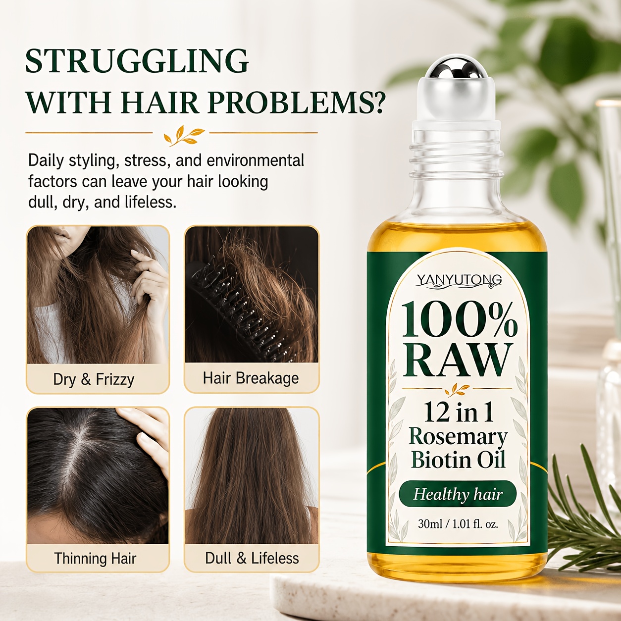 12-in-1 Rosemary Biotin Hair Care , Scalp & Hair Oil, Lightweight Formula For Dry, Frizzy, Breakage-prone Hair, & , Adds , Easy Application, Care, Christmas & Halloween Gift
