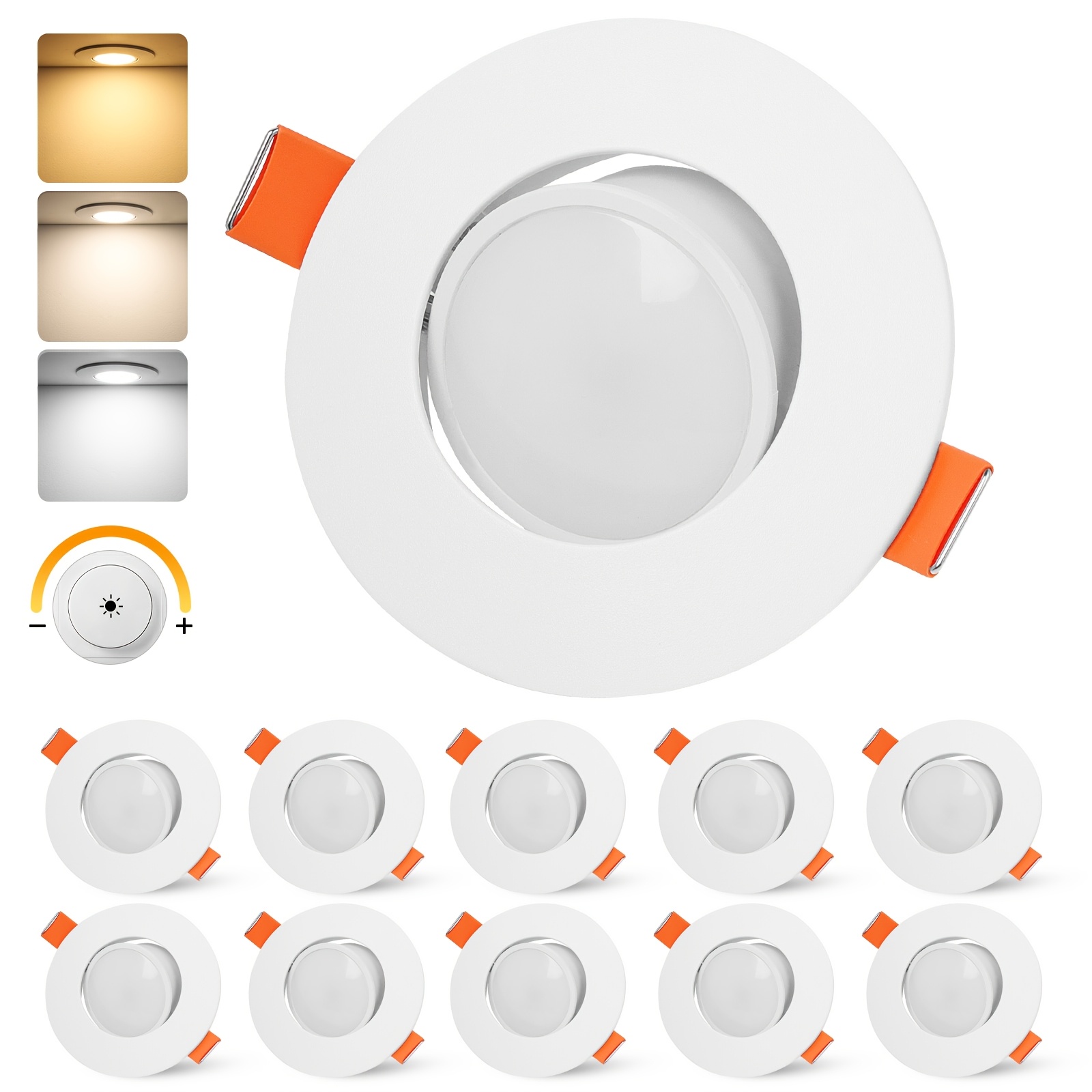Uring Set Of 10 Led Recessed Spotlights 230v Dimmable 68-80mm 4.9w Ultra Flat Led Spots 3000k/4000k/6500k Ceiling Spots For Bathroom Living Room 45° Swivel Recessed Lights Kitchen Spots Ceiling Light