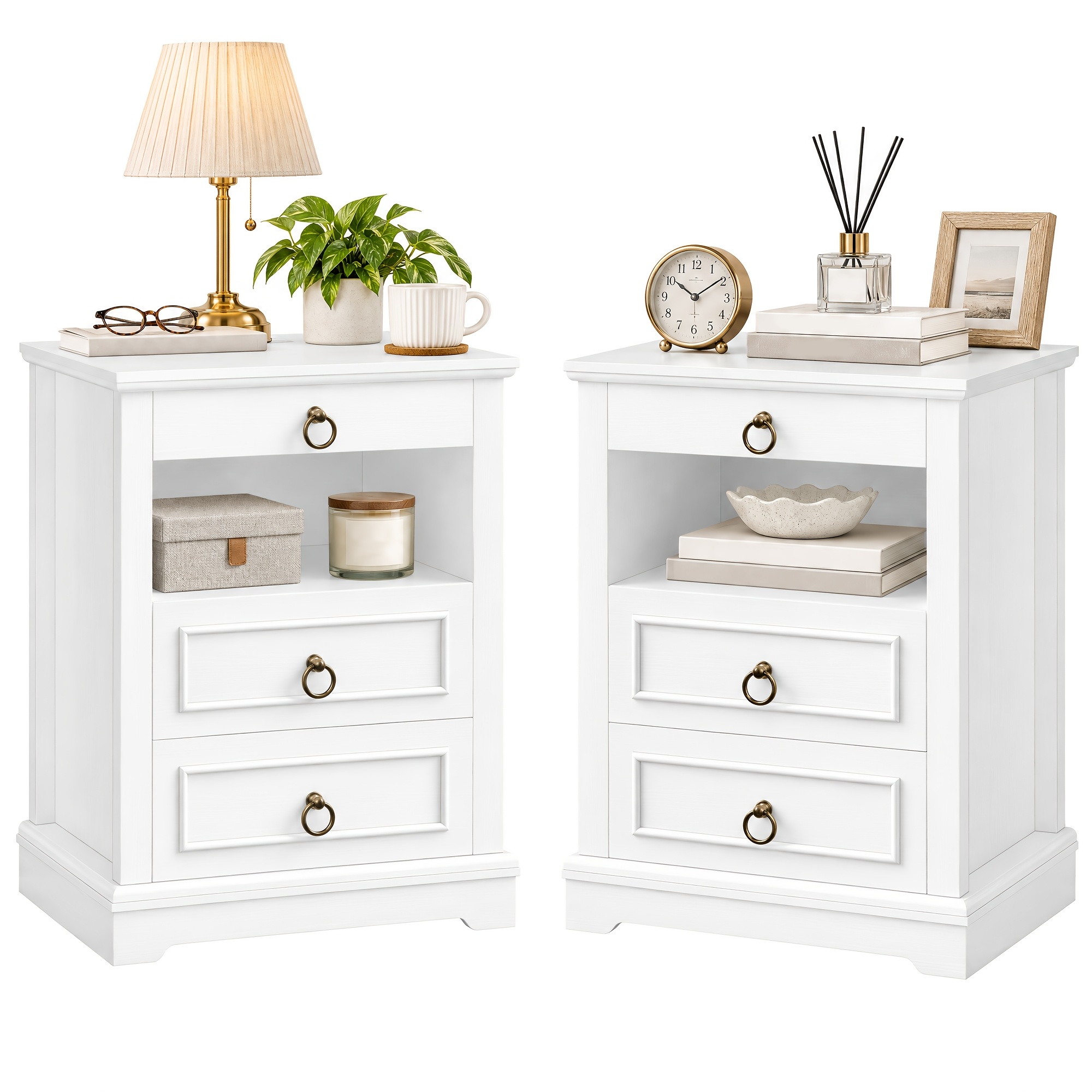 Image of Kealive Retro Nightstand With 3 Drawers And Open Shelf, Compact End Table With Spacious Top, Wooden-look Storage Cabinet For Bedroom, Living Room & Hallway