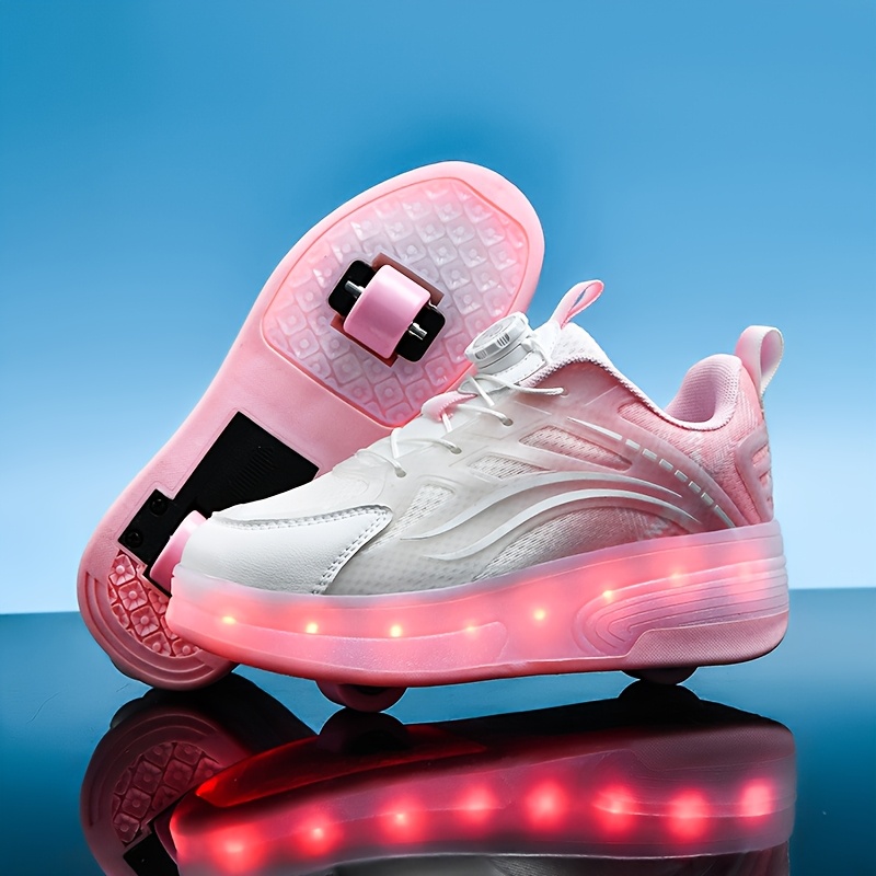 Cute Girls' Light-Up Roller Skates - Adjustable Brightness, All-Season Use, Durable TPR Sole, Low Top Design, Casual & Sports Style, Casual Roller Skates | Vibrant Roller Skates | Adjustable Brightness Shoes
