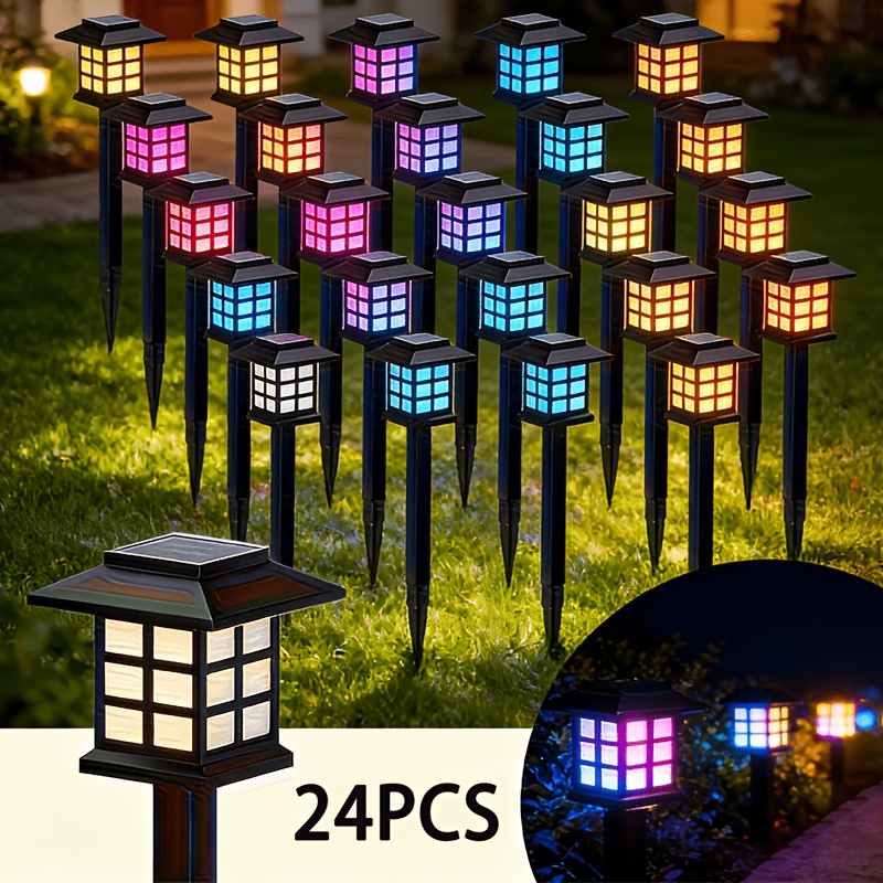 24-Pack Solar Outdoor LED Landscape Lights, IP44 Waterproof, Warm and White Light Options for Garden, Driveway, and Sidewalk Lighting