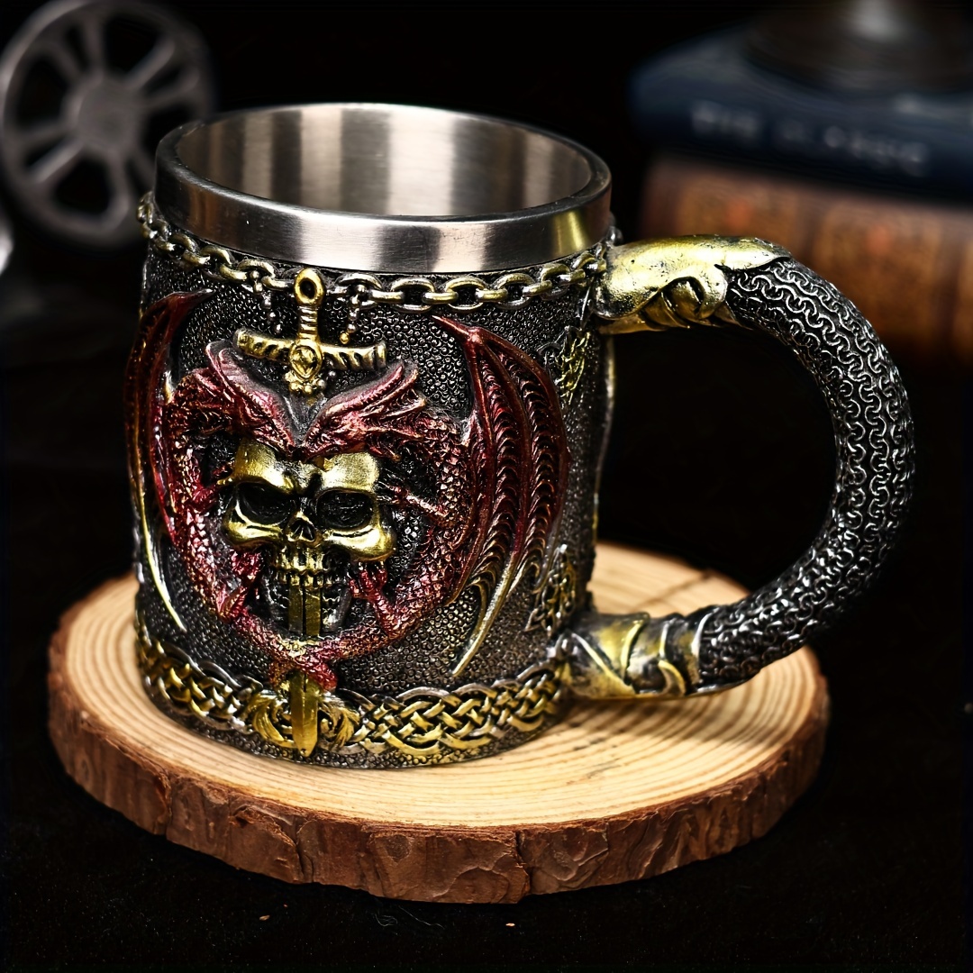 holiday ale   sword 3d beer mug stainless steel insulated coffee cup gothic skull design   halloween christmas gifts details 1
