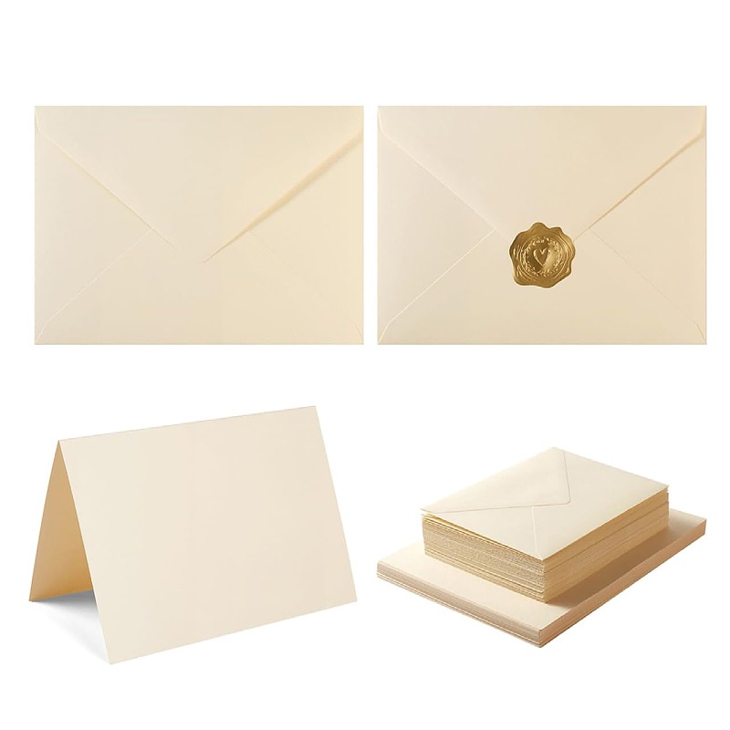 TEMU 45pcs Western Solid-colored Blank Envelopes And Cards With (15pcs Envelopes, 15pcs Greeting Cards, 15pcs Stickers) 120gsm Envelopes, Off-white