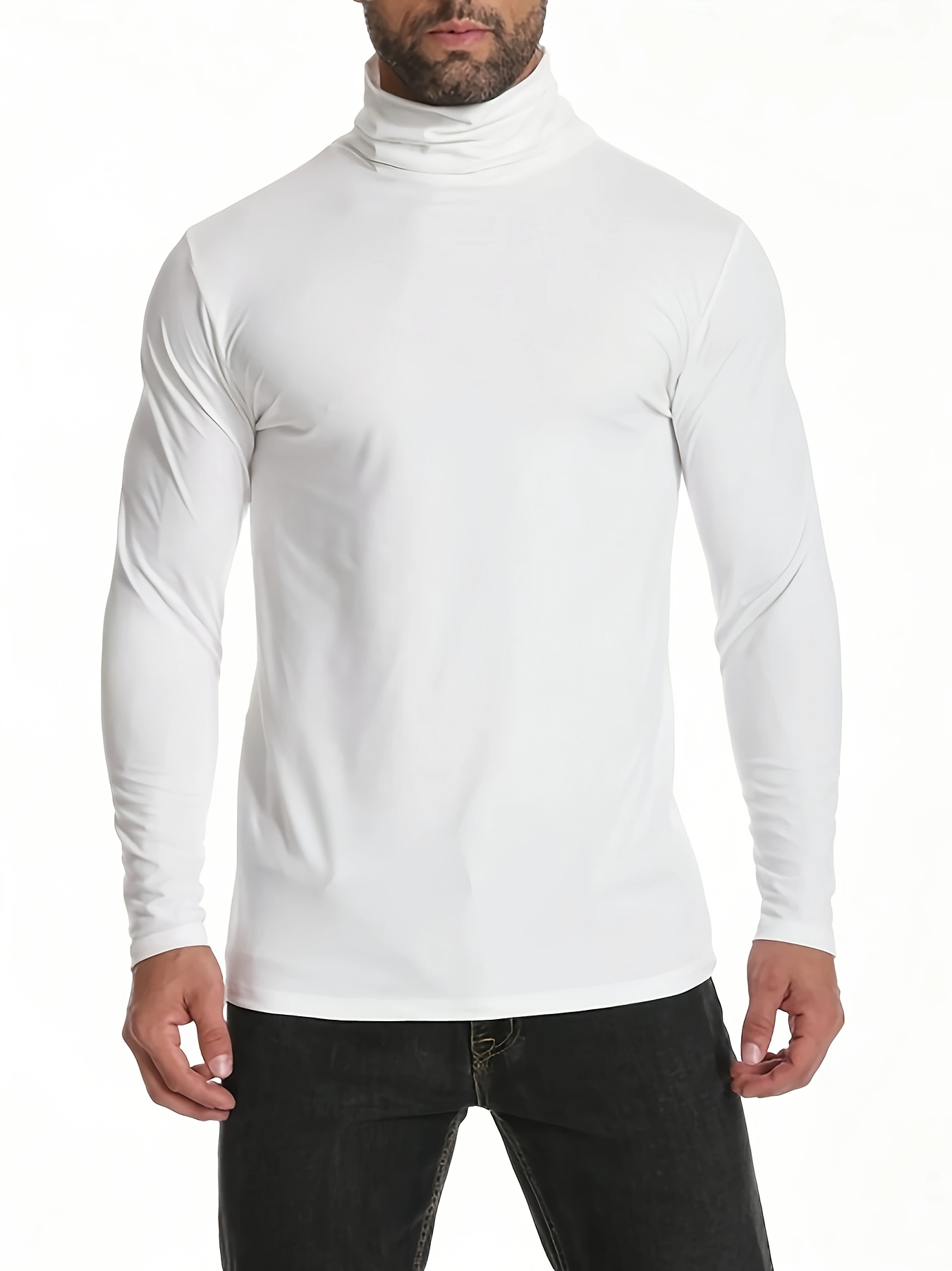 Style Mens White Long Sleeve Turtleneck Men's Stylish White