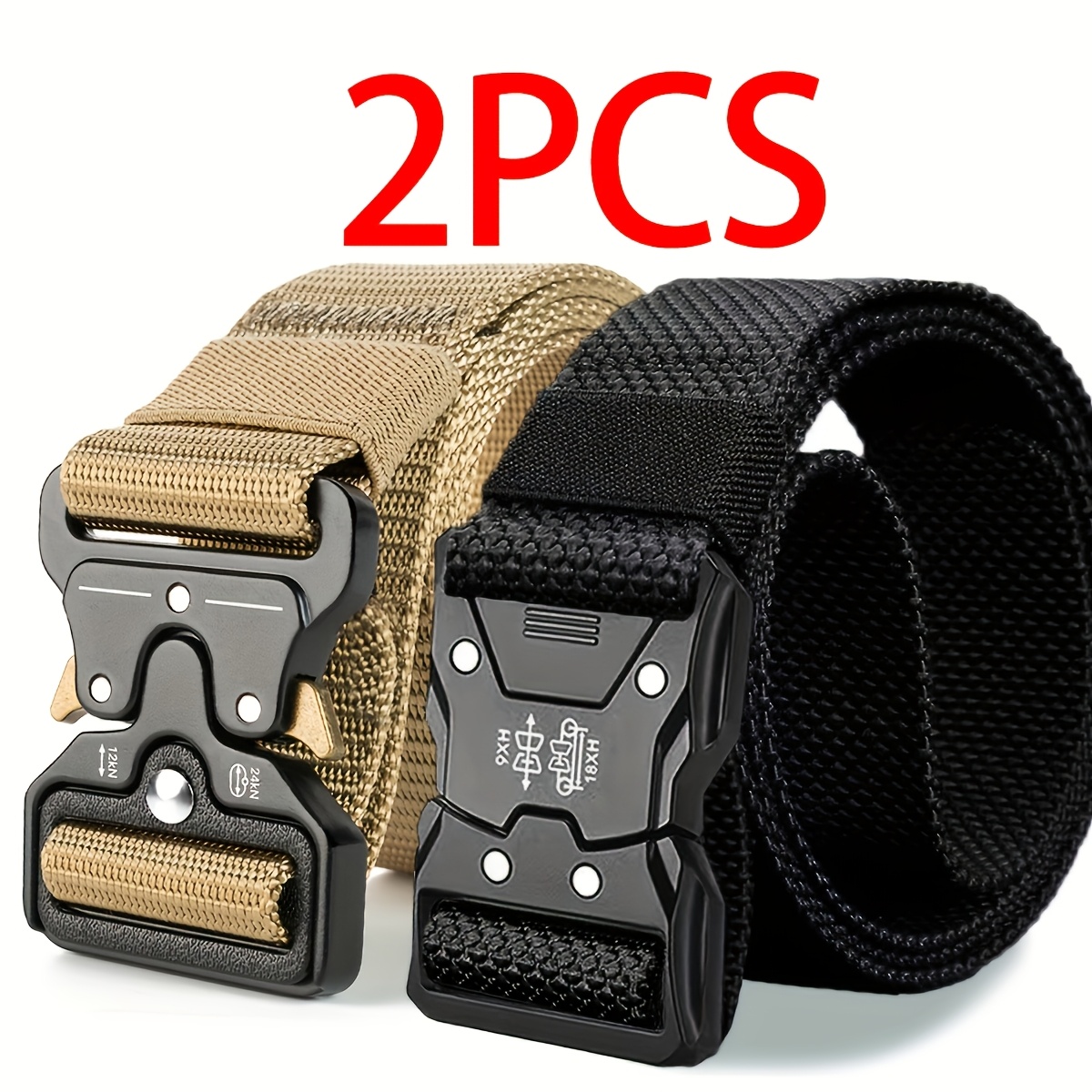 TEMU 2-pack Men' Heavy-duty Quick-release Locking Belt With Buckle - Adjustable Belt Suitable For Camping, Travel, Work, , Jeans & Casual Pants,