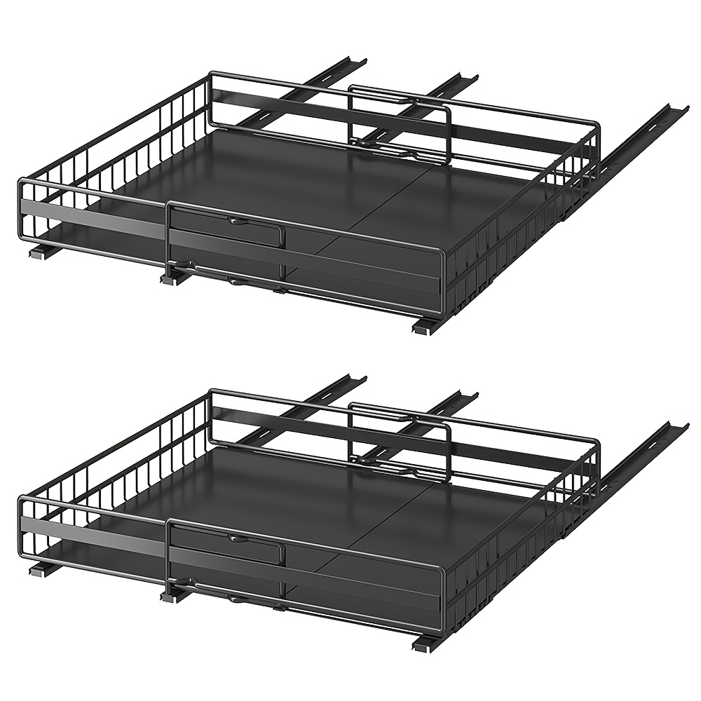 TEMU 2 Pack Heavy Duty Metal Pull Out Cabinet Organizer, Expandable Width 31-49cm And 32-51cm, Pull Out Drawers For Cabinets, Upgrade 3 Slide Rails