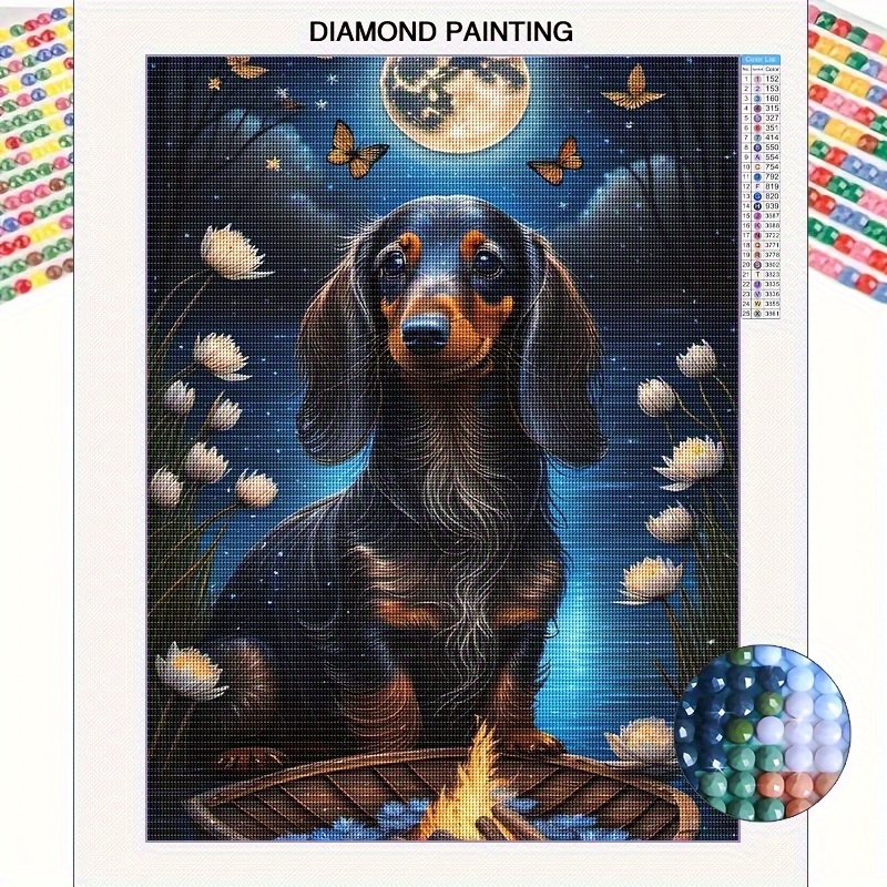 

5d Diamond Painting Kit For Adults, Dachshund Dog Design, Full Drill Diy Craft Mosaic Art Set, Round Diamond Embroidery, Beginner Friendly, Unframed Home Wall Decor 11.8"x15.8" – White