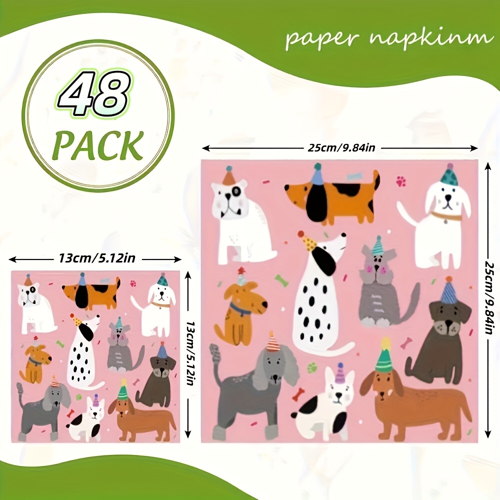 20pcs/24pcs/40pcs/48pcsdog Party Napkins Pink Paper Napkins Cute Dog Disposable Beverage Napkins Suitable For Pet Animal Party Beverage Table Decorations