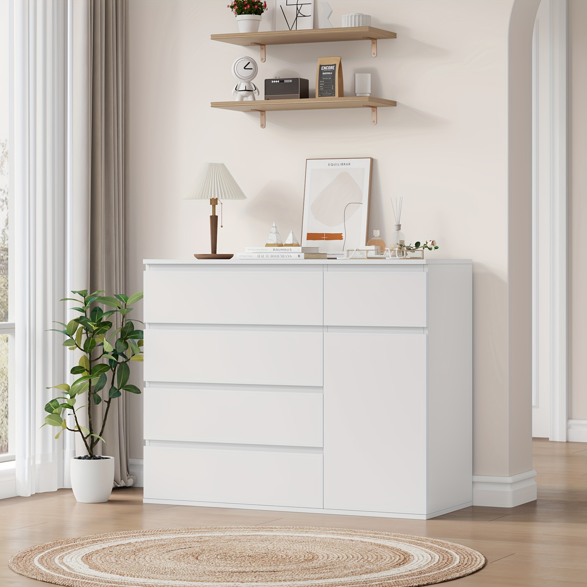 TEMU Kealive Bedroom Chest Of Drawers, A Black Unit Featuring 5 Drawers And 1 Wooden Door, A Contemporary Bedside Table With Storage, A Versatile