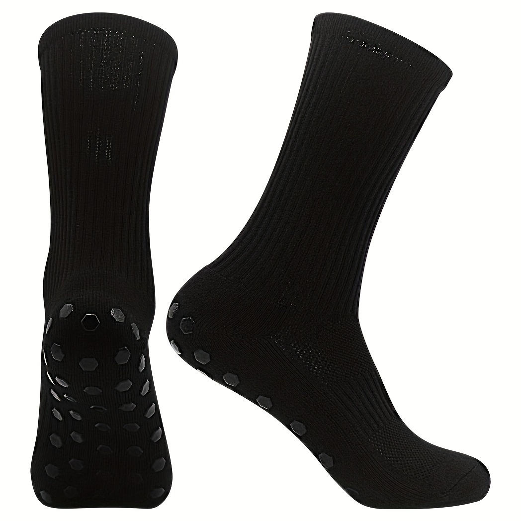 TEMU 1 Pair New Solid Color Men Women Outdoor Sports Breathable Socks Mid-calf Competition Training Hexagonal Anti-slip Silicone Soccer Socks,