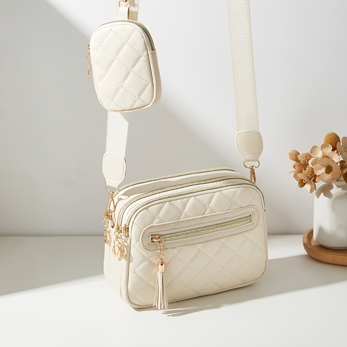 TEMU 2pcs Women' Set, Fashion Bag, Diamond Bag, Bag, Tassel Crossbody Bag, Pendant Small Bag