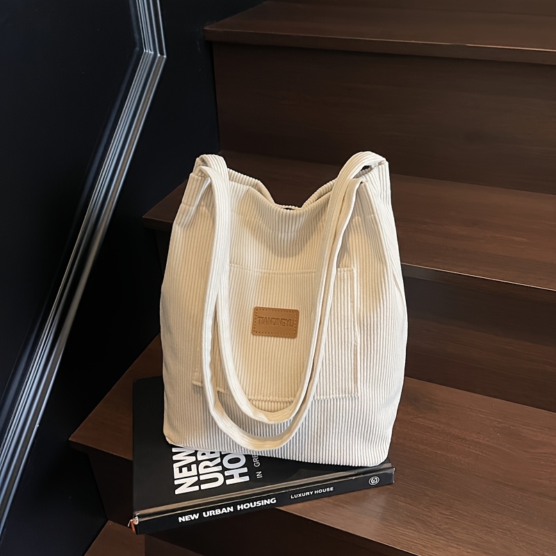 TEMU Fashionable Shoulder Bag With A Preferred Style, Used As A Shoulder Bag Or A Tote. Corduroy Fabric Bag With Large Capacity, Perfect For Moms.