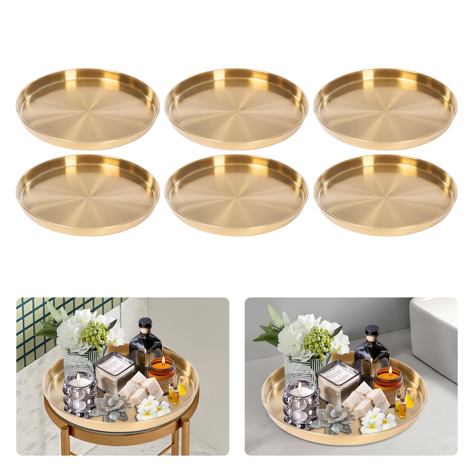 TEMU 6 stuks Ronde Gouden Decoratieve Dienblad voor het Vasthouden van Sieraden, Cosmetica, Sleutels