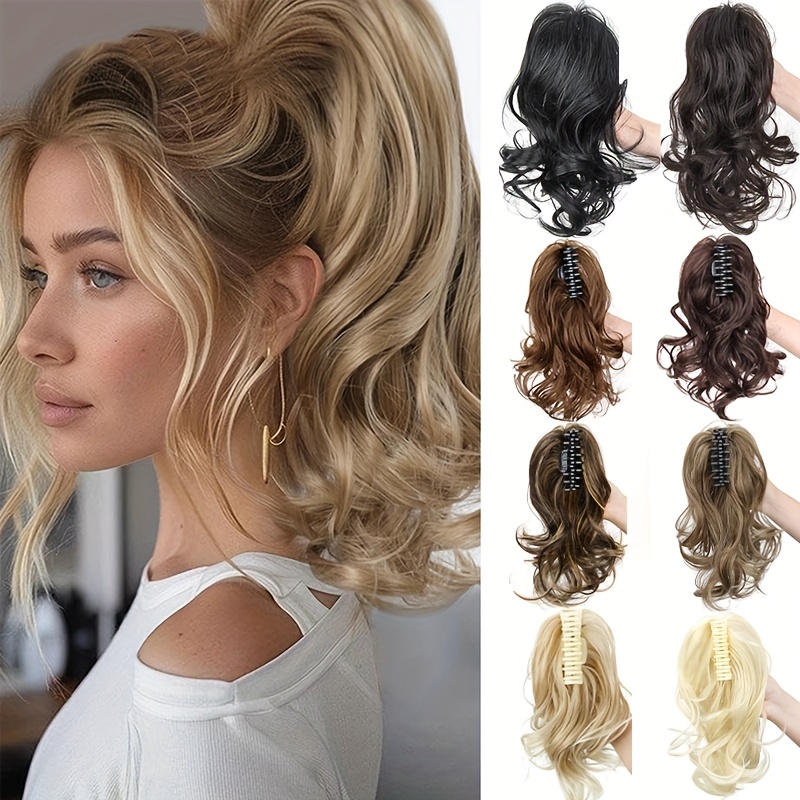 12 inch short curly clip in ponytail extension heat resistant synthetic hair with   claw clip multi color options for weddings parties casual attire women girls natural look hairstyle details 0