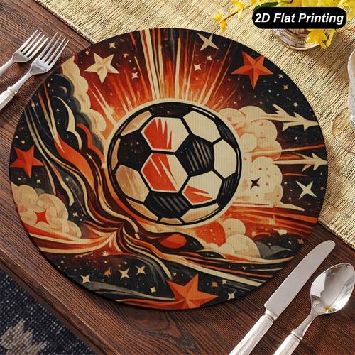 6 8pcs round soccer themed placemats suitable for party dining table decor 15 inch tableware with soccer print and for hand washable for decorations