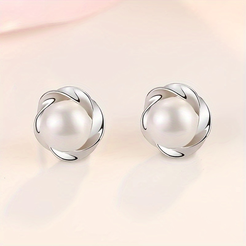 

Elegant Simple Style Stud Earrings With Artificial Pearl For Women, Perfect Jewelry Gift For Her