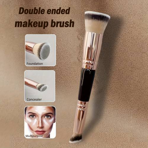 double ended makeup brush with large fluffy fan head conical detail head portable dual use powder brush for foundation concealer setting powder ergonomic handle abs plastic makeup brushes for face skincare tool sleek durable brush construction