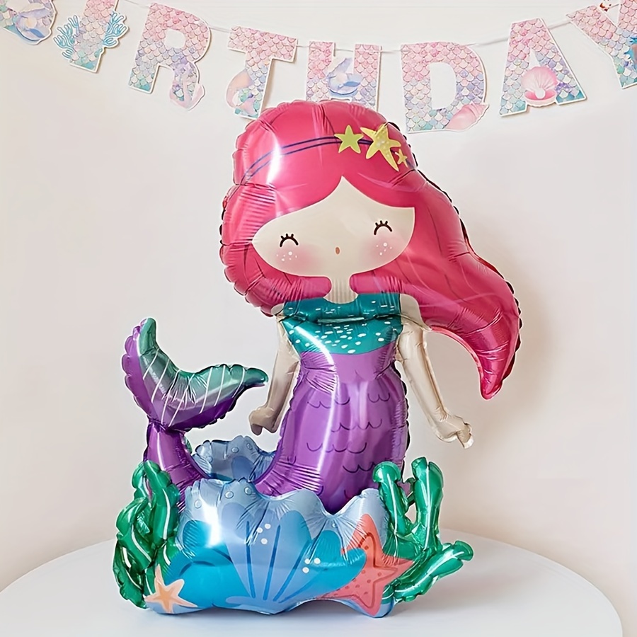 

1pc Standing Mermaid Cartoon Aluminum Film Ball Birthday Party, Party , Birthday Party, Photo Props Balloon Party Decoration, Ocean Theme