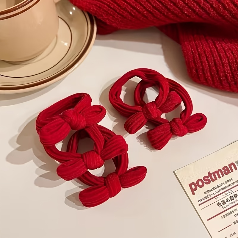 2pcs Red Ultra-Elastic Hair Ties with Non-Slip Grip