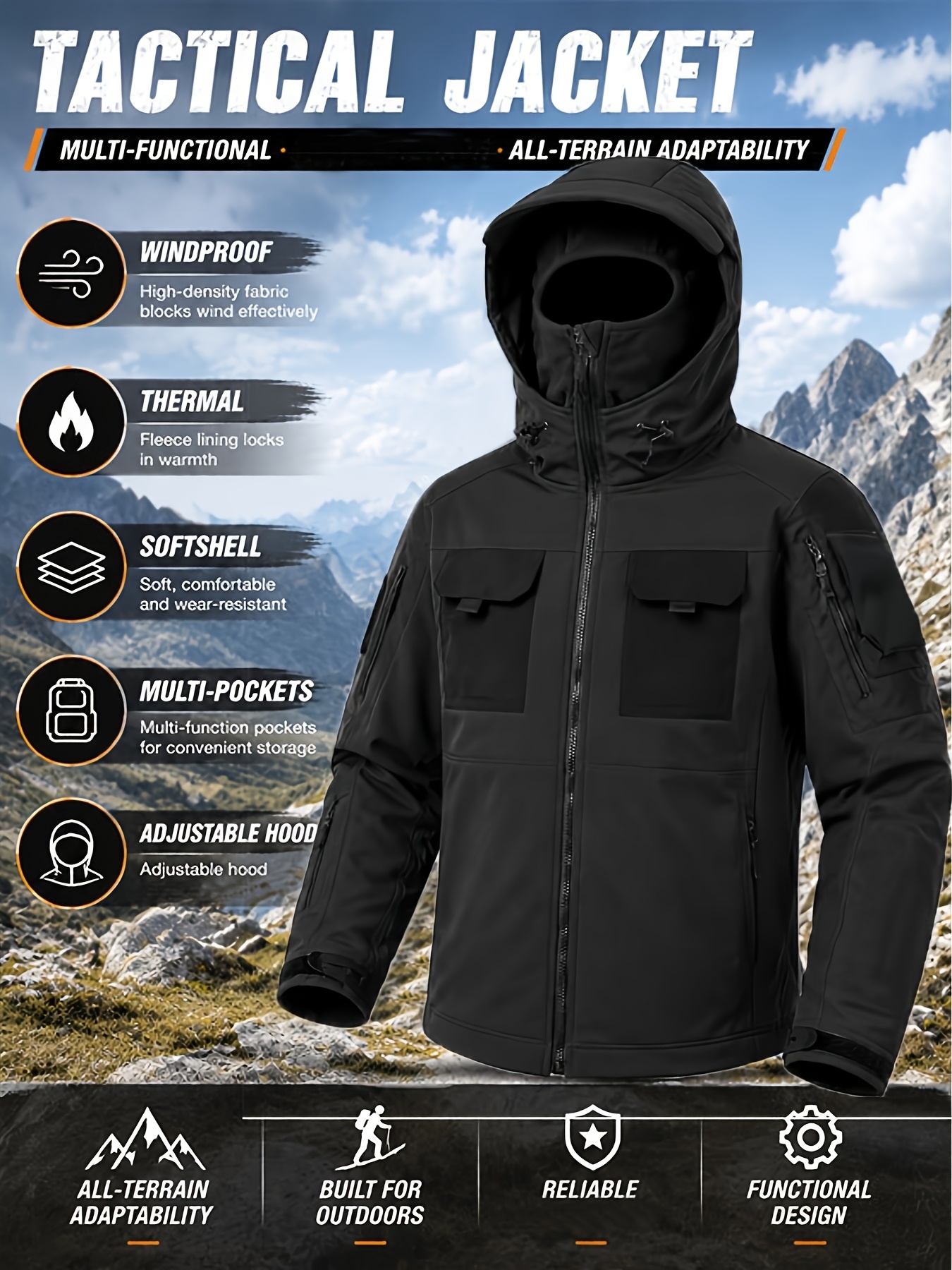 Men's Color-Block Multi-Pocket Hooded Soft Shell Jacket