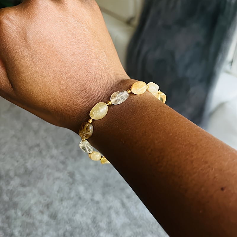 Women's Natural Citrine Adjustable Bead Bracelet, Prosperity Charm