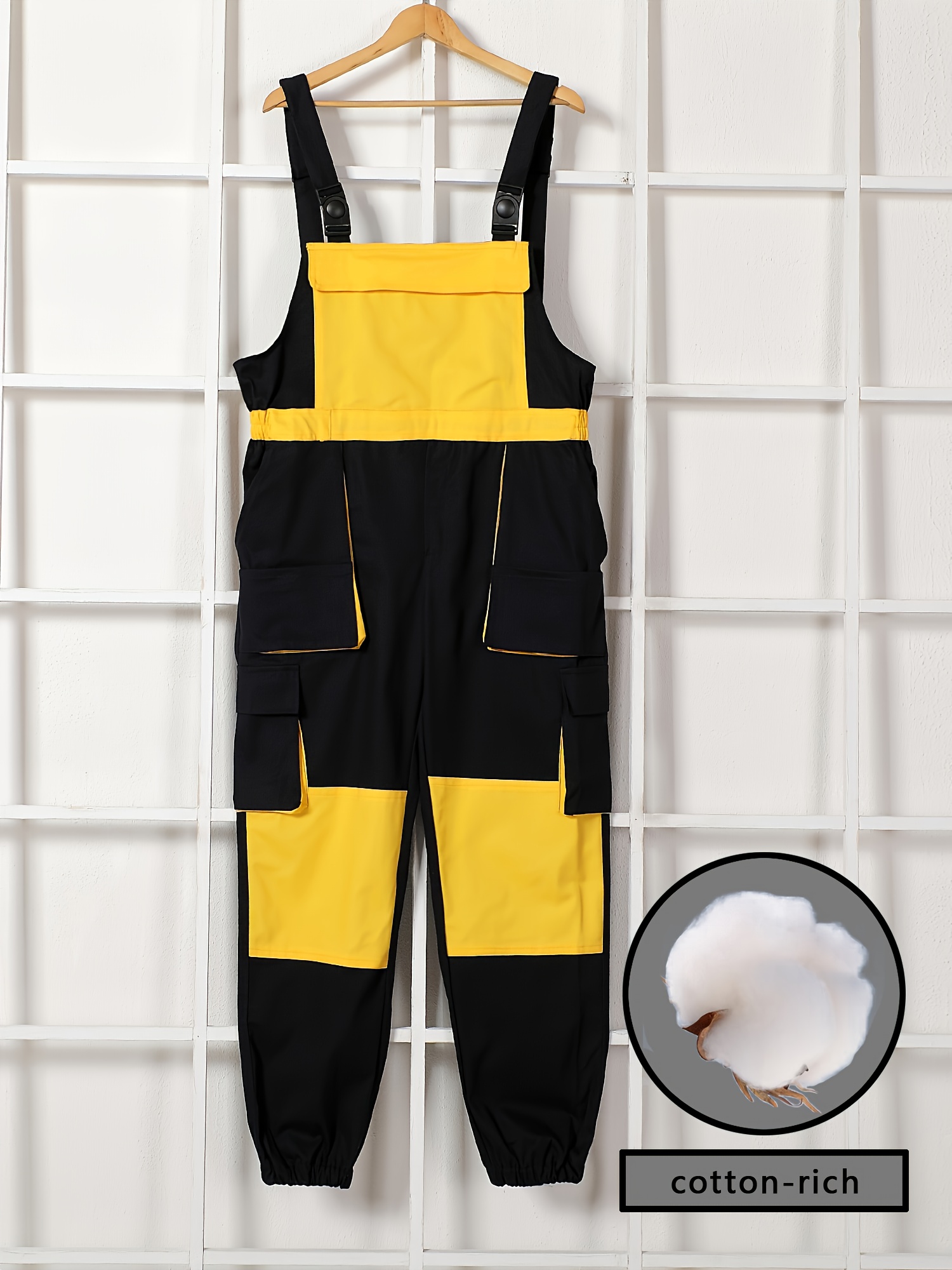 *'S Cotton Jumpsuit with Reflective Strips Black Yellow, Multiple  Pockets, Loose Fit for Construction, Automotive Repair, Maritime,  Mechanics,