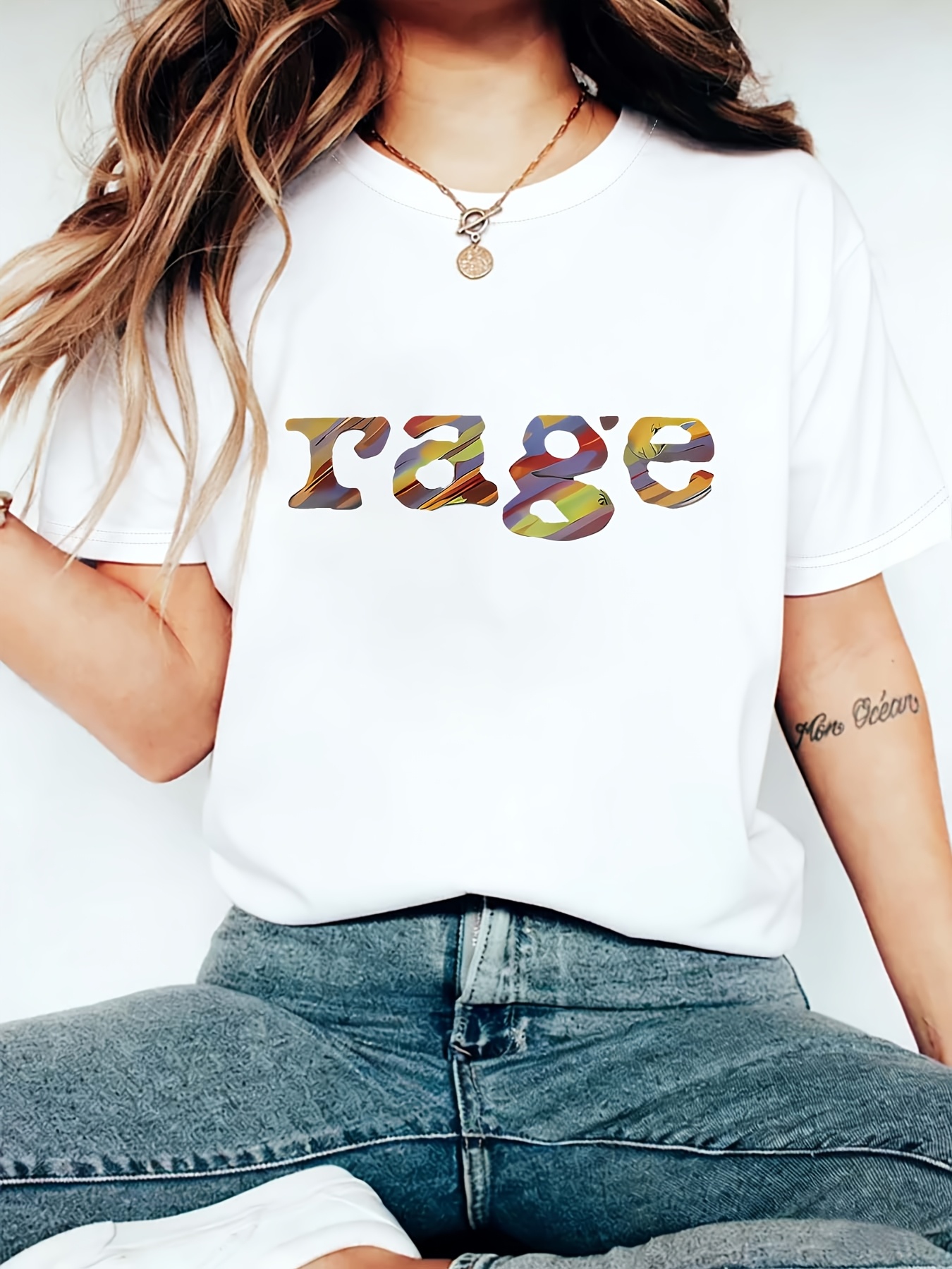 vintage colorful letter print short sleeve t shirt regular fit round neck spring summer womens clothing   casual lightweight breathable fabric suitable as a gift for daughters sisters birthdays   mothers  