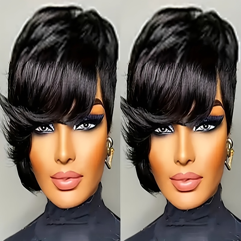 

1pc Unisex Adult Cut Wig With Bangs, 6 Inch 180% Density Brazilian Virgin Human Hair, Full Machine Made, Non-lace Front, Cap, Straight Hair, Easy To Style, Wig