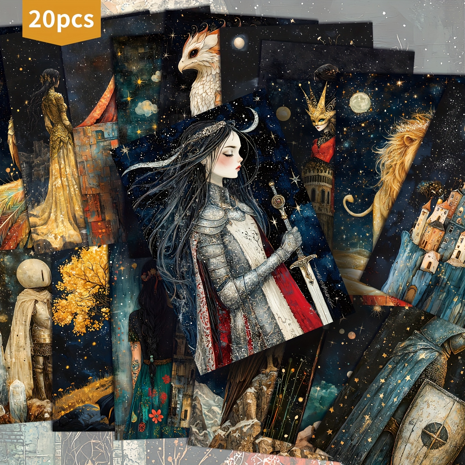 TEMU 20 cartes postales de soldats médiévaux - 4x6 pouces, design étoilé et , illustrations classiques, cartes décoratives collectibles pour