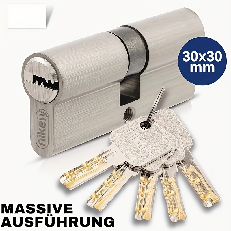 E-shop Set mit 1 Profilschlüssel Zylinderschlüssel 45/45, 40/40, 35/35, stabiler Doppelzylinder Türschlüssel - vernickeltes Messing - inklusive 5