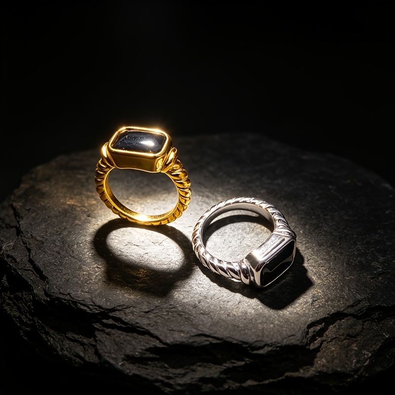 Twisty Rope Band Square Ring, Vintage Dual-Tone Design