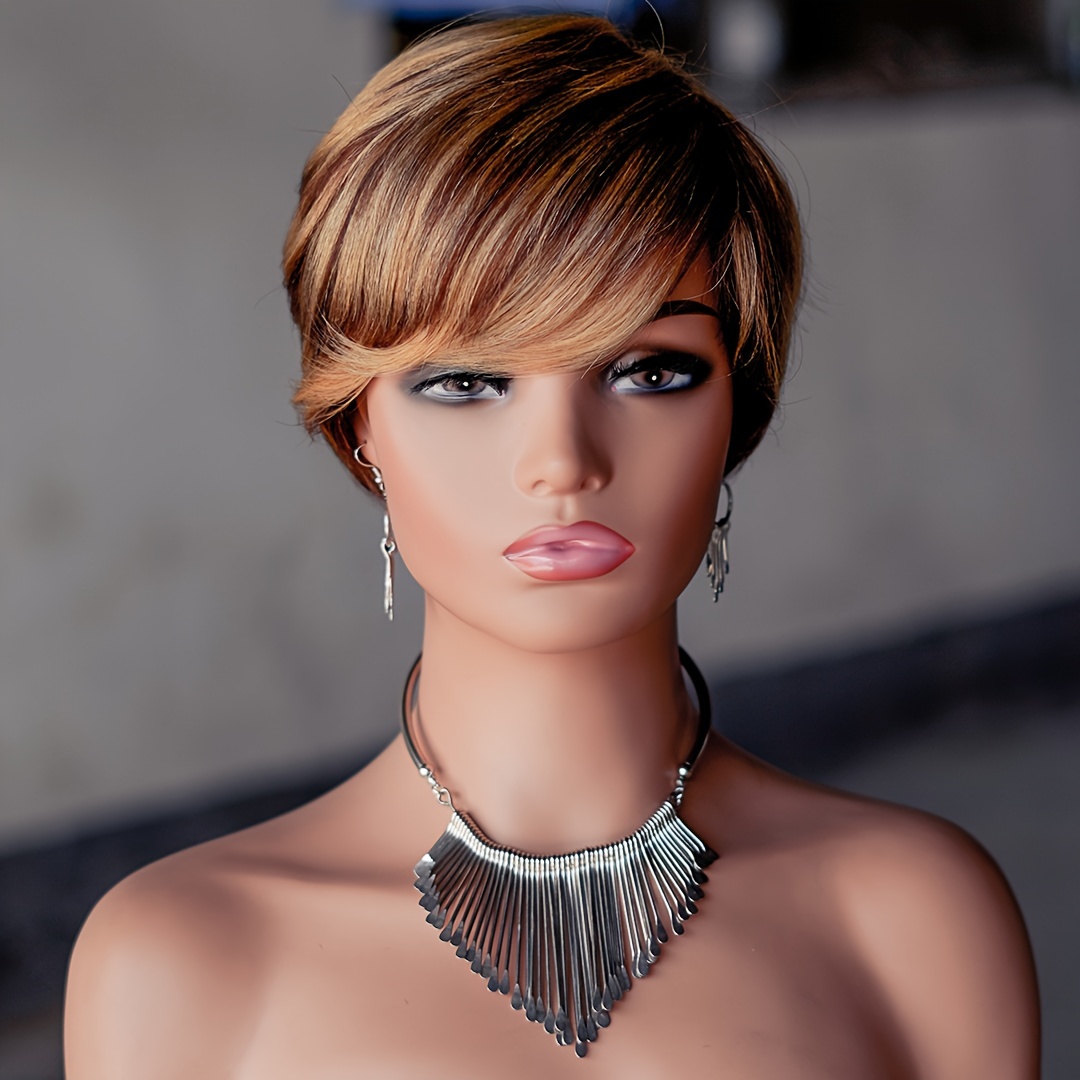 

Short Human Hair Wigs For Women 140% Density Short Straight Pixie Cut Wig Human Hair Layered Pixie Wigs For Women Wigs P4/27 Colour